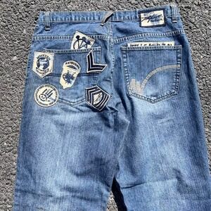 Y2K 2000s Miskeen Artborn Graphic Patchwork Baggy Jeans size 38" x 32"